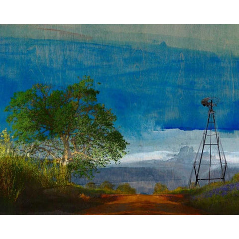 Road and Windmill Black Modern Wood Framed Art Print by Jasper, Sisa