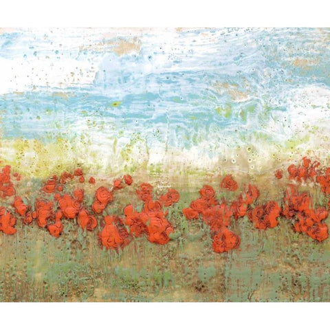 Coral Poppies I Gold Ornate Wood Framed Art Print with Double Matting by Goldberger, Jennifer