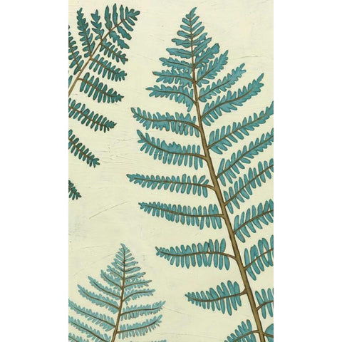 Blue Fern Trio I Black Modern Wood Framed Art Print with Double Matting by Vess, June Erica