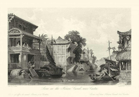 Scenes in China I Black Ornate Wood Framed Art Print with Double Matting by Allom, T.