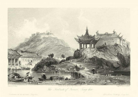 Scenes in China II Black Ornate Wood Framed Art Print with Double Matting by Allom, T.