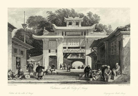 Scenes in China V Black Ornate Wood Framed Art Print with Double Matting by Allom, T.