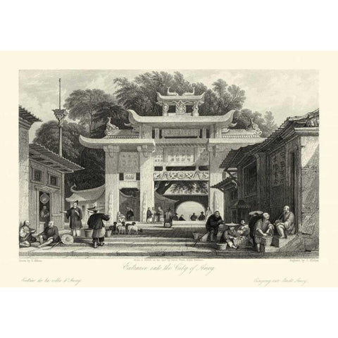 Scenes in China V Black Modern Wood Framed Art Print with Double Matting by Allom, T.
