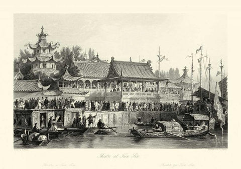 Scenes in China VII White Modern Wood Framed Art Print with Double Matting by Allom, T.