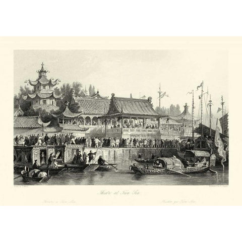 Scenes in China VII Gold Ornate Wood Framed Art Print with Double Matting by Allom, T.