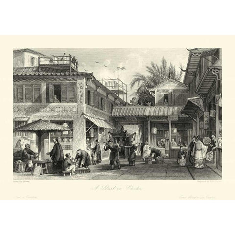 Scenes in China VIII Black Modern Wood Framed Art Print with Double Matting by Allom, T.