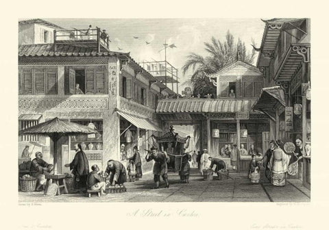 Scenes in China VIII White Modern Wood Framed Art Print with Double Matting by Allom, T.