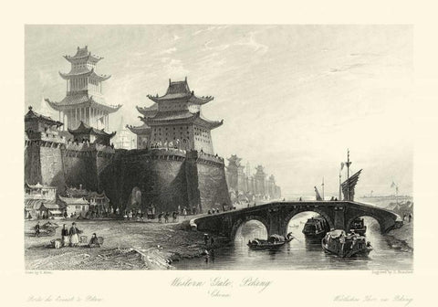 Scenes in China IX Black Ornate Wood Framed Art Print with Double Matting by Allom, T.