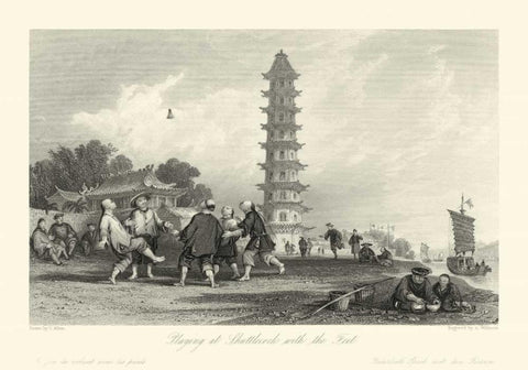 Scenes in China X Black Ornate Wood Framed Art Print with Double Matting by Allom, T.