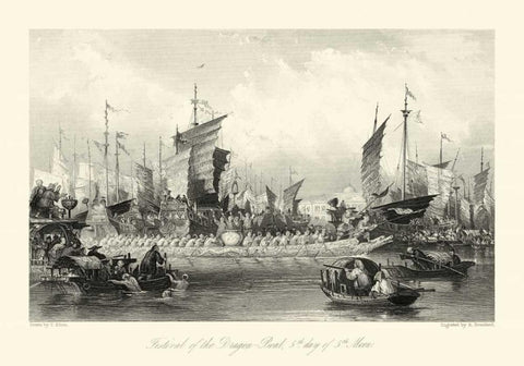 Scenes in China XI Black Ornate Wood Framed Art Print with Double Matting by Allom, T.