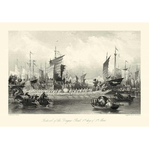 Scenes in China XI Gold Ornate Wood Framed Art Print with Double Matting by Allom, T.