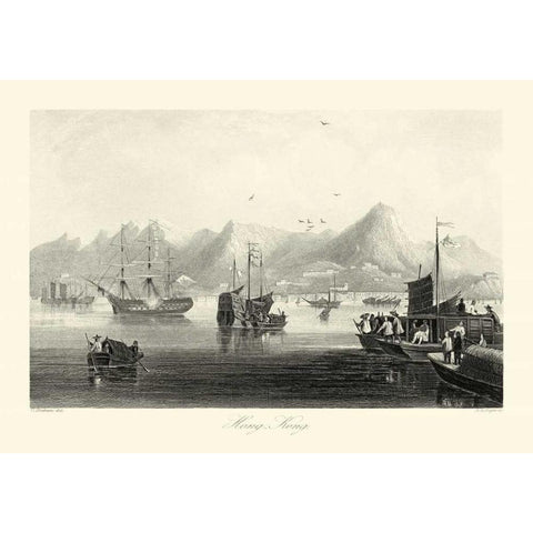 Scenes in China XII Black Modern Wood Framed Art Print with Double Matting by Allom, T.