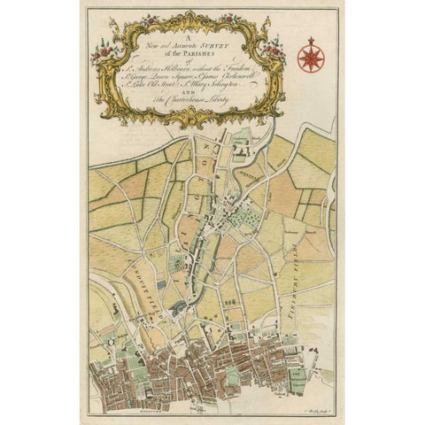 Parishes of London Gold Ornate Wood Framed Art Print with Double Matting by Cole, B.