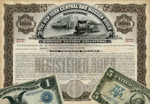 Antique Stock Certificate I White Modern Wood Framed Art Print with Double Matting by Vision Studio