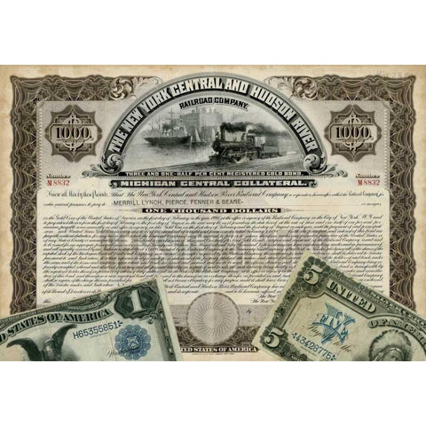 Antique Stock Certificate I Black Modern Wood Framed Art Print with Double Matting by Vision Studio