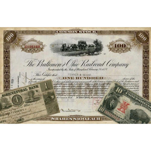 Antique Stock Certificate III Black Modern Wood Framed Art Print by Vision Studio