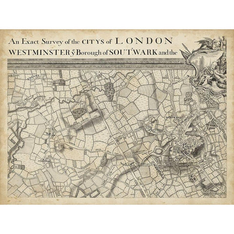 Map of London Grid II Gold Ornate Wood Framed Art Print with Double Matting by Unknown