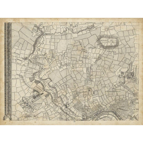 Map of London Grid V Gold Ornate Wood Framed Art Print with Double Matting by Unknown