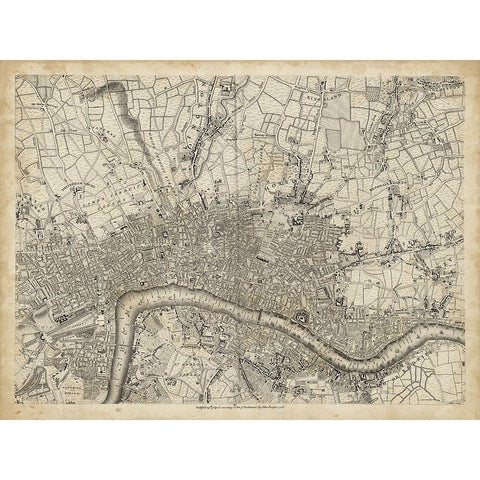 Map of London Grid VII Gold Ornate Wood Framed Art Print with Double Matting by Unknown