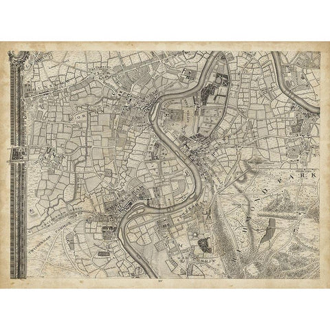 Map of London Grid IX Gold Ornate Wood Framed Art Print with Double Matting by Unknown