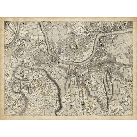 Map of London Grid X Gold Ornate Wood Framed Art Print with Double Matting by Unknown