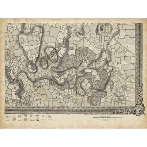 Map of London Grid XVI Black Modern Wood Framed Art Print with Double Matting by Unknown