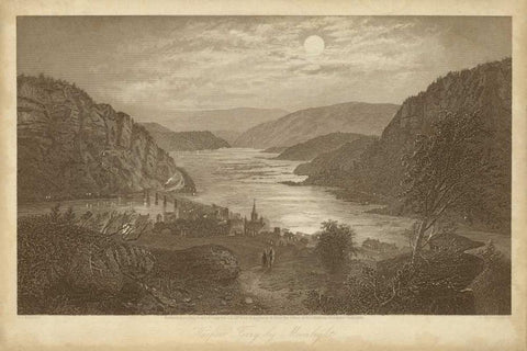 Harpers Ferry by Moonlight Black Ornate Wood Framed Art Print with Double Matting by R. Hinshelwood