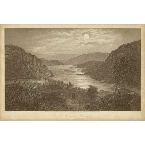 Harpers Ferry by Moonlight Gold Ornate Wood Framed Art Print with Double Matting by R. Hinshelwood
