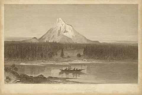Mount Hood from Columbia White Modern Wood Framed Art Print with Double Matting by R. Hinshelwood