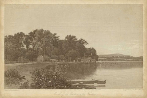 Mouth of the Moodna on the Hudson Black Ornate Wood Framed Art Print with Double Matting by R. Hinshelwood