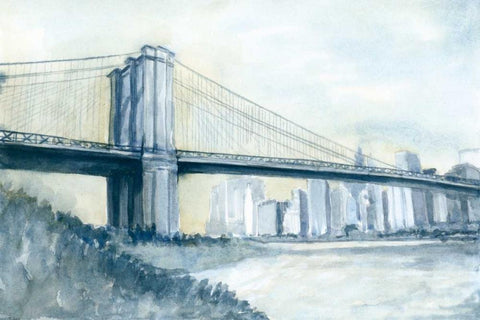 City Bridge I White Modern Wood Framed Art Print with Double Matting by Meagher, Megan