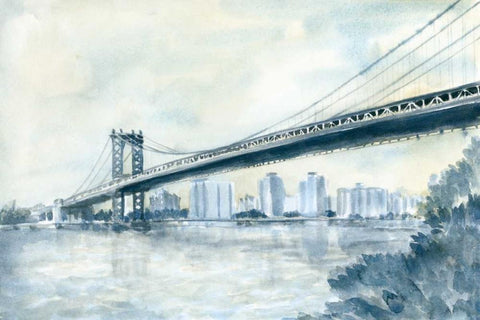 City Bridge II White Modern Wood Framed Art Print with Double Matting by Meagher, Megan