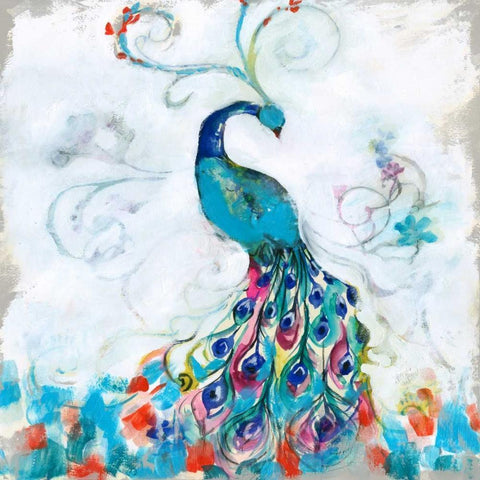 Confetti Peacock I White Modern Wood Framed Art Print by Goldberger, Jennifer