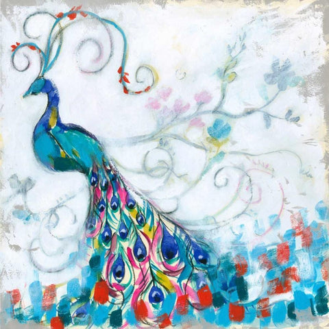 Confetti Peacock II White Modern Wood Framed Art Print by Goldberger, Jennifer