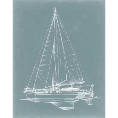 Yacht Sketches I White Modern Wood Framed Art Print by Harper, Ethan