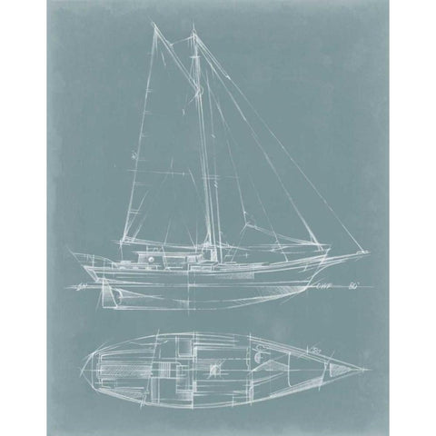 Yacht Sketches III Gold Ornate Wood Framed Art Print with Double Matting by Harper, Ethan