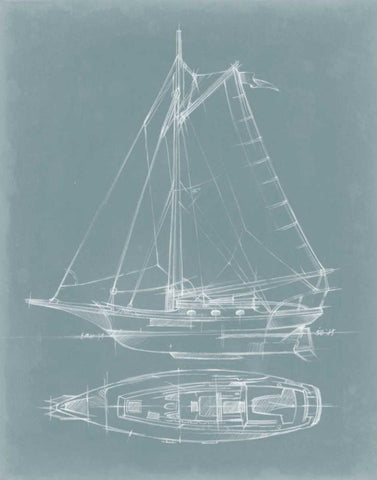 Yacht Sketches IV White Modern Wood Framed Art Print with Double Matting by Harper, Ethan