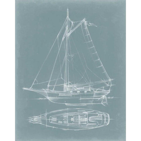 Yacht Sketches IV White Modern Wood Framed Art Print by Harper, Ethan