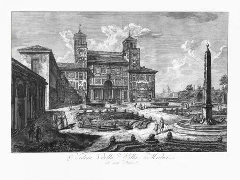 Veduta della Villa Medici White Modern Wood Framed Art Print with Double Matting by Piranesi