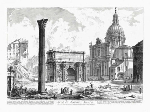 Arco de Settimo Severo Black Ornate Wood Framed Art Print with Double Matting by Piranesi