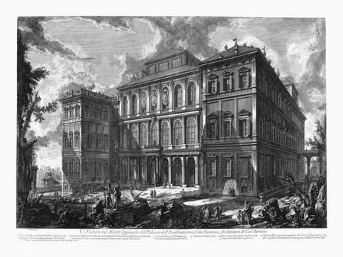 Veduta sul Monte Quirinale White Modern Wood Framed Art Print with Double Matting by Piranesi