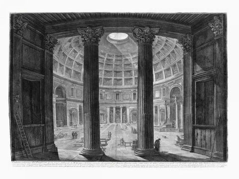 Veduta interna del Pantheon Black Ornate Wood Framed Art Print with Double Matting by Piranesi