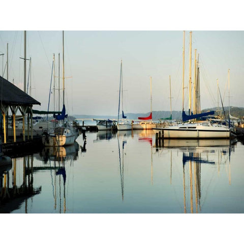 Marina Sundown I Black Modern Wood Framed Art Print with Double Matting by Head, Danny