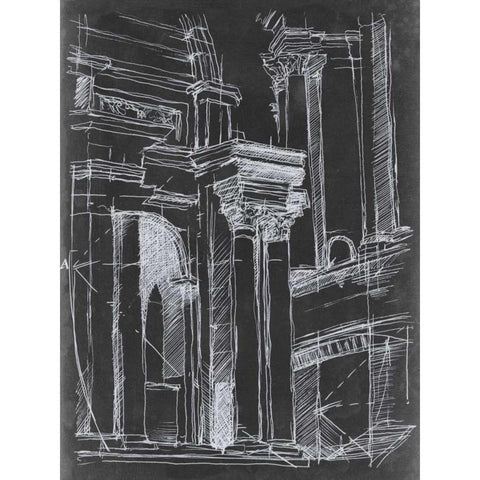 Architectural Schematic II Gold Ornate Wood Framed Art Print with Double Matting by Harper, Ethan