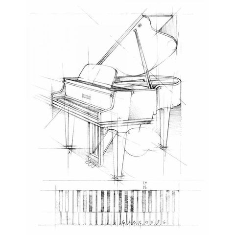 Piano Sketch Black Modern Wood Framed Art Print by Harper, Ethan