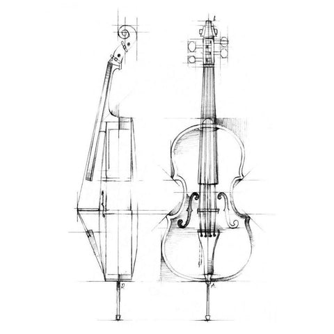 Cello Sketch Black Modern Wood Framed Art Print with Double Matting by Harper, Ethan