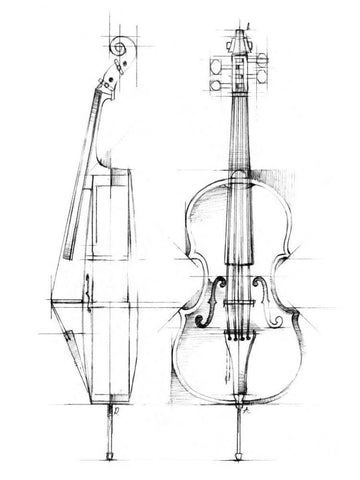 Cello Sketch White Modern Wood Framed Art Print with Double Matting by Harper, Ethan