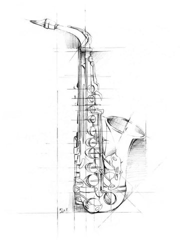 Saxophone Sketch Black Ornate Wood Framed Art Print with Double Matting by Harper, Ethan