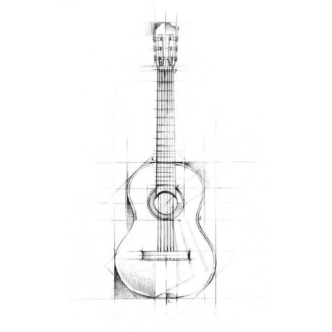 Guitar Sketch White Modern Wood Framed Art Print by Harper, Ethan