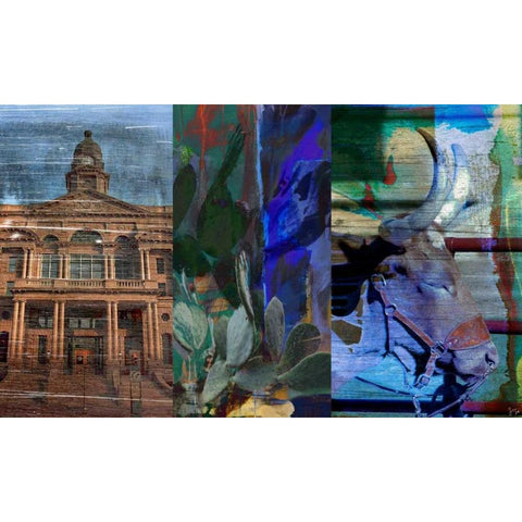 Texas Steer Collage Gold Ornate Wood Framed Art Print with Double Matting by Jasper, Sisa